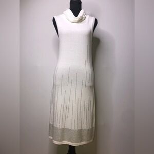 Dots White Cream Cowl Neck Rhinestone Midi Medium Dress